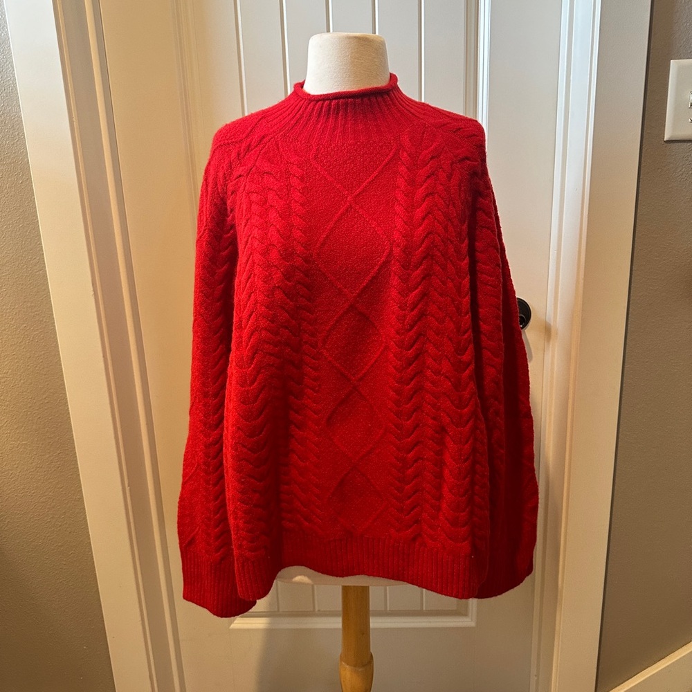 J. Crew Cable Knit Rollneck Sweater in SuperSoft Yarn - Red Women’s XXL NWT